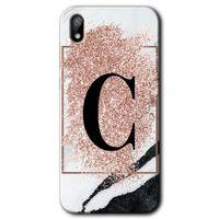 Huawei Y5 2019 Kılıf HD Desen Baskılı Arka Kapak - Pembe Mermer Desenli C Harfi