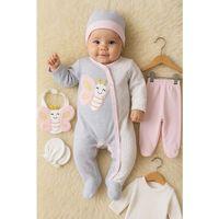 Kelebek Nakışlı Tulumlu % 100 Pamuk Kız Bebek 5'li Set