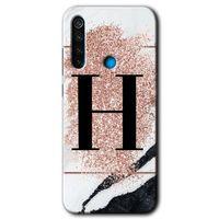 MRCİLETİSİM Xiaomi Redmi Note 8 Kılıf Baskılı Kapak - Pembe Mermer Desenli İ Harfi + 5D Tam Kaplayan Cam
