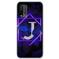 Xiaomi Redmi 9T Kılıf HD Desen Baskılı Arka Kapak + Temperli Cam - Dark Neon Yaprak J Harfi