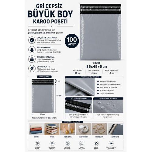 Gri Cepsiz Büyük Boy Kargo Poşeti 35x45+5 Cm 100 Adet