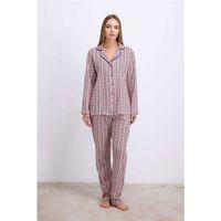 Kadın Pamuklu Uzun Kol Düğmeli Gömlek Ve Ekose Pantolon Pijama Takımı Zasız Şıklık