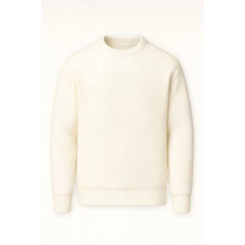 Pilar Oversize Selanik Örgülü Bisiklet Yaka Erkek Triko Kazak - Ekru