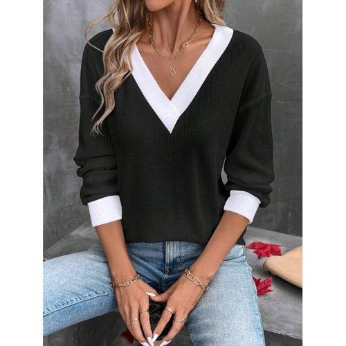 Kadın Uzun Kollu V Yakalı Waffle Bluz