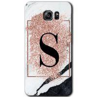 Galaxy Note 5 Kılıf HD Desen Baskılı Arka Kapak - Pembe Mermer Desenli S Harfi + Kırılmaz Cam