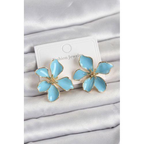 Mavi Mineli Çiçek Model Pirinç Kadın Küpe