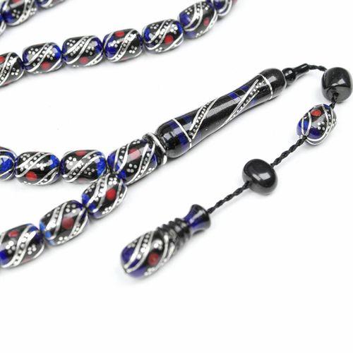 Oltu Taşı ve Galalith Kapsül Kesim Çift Çeşmi İşlemeli Tespih