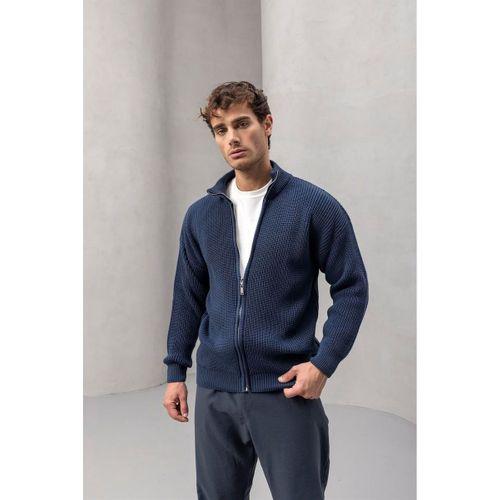 Woody Oversize Selanik Örme Fermuarlı Erkek Hırka- İndigo