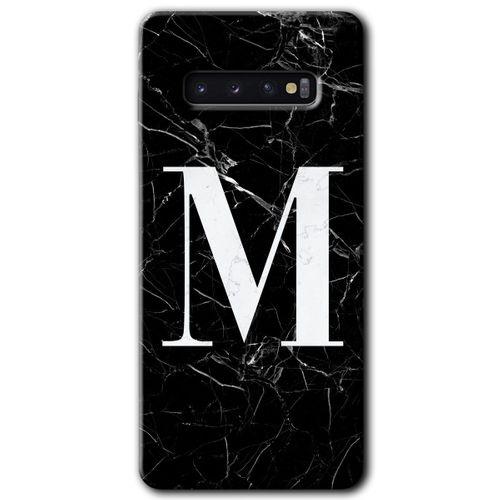 Galaxy S10 Kılıf HD Desen Baskılı Arka Kapak - Siyah Mermer Desenli M Harfi