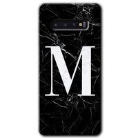Galaxy S10 Kılıf HD Desen Baskılı Arka Kapak - Siyah Mermer Desenli M Harfi
