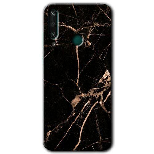 Huawei Y6P Kılıf Baskılı Kapak - Siyah Gold Mermer +Tam Ekran Koruyucu