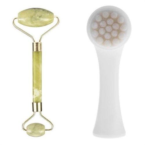2li Set Çift Taraflı Cilt Temizleme Fırçası Ve Yeşim Taşı Çift Taraflı Cilt Masaj Aleti