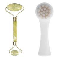 2li Set Çift Taraflı Cilt Temizleme Fırçası Ve Yeşim Taşı Çift Taraflı Cilt Masaj Aleti