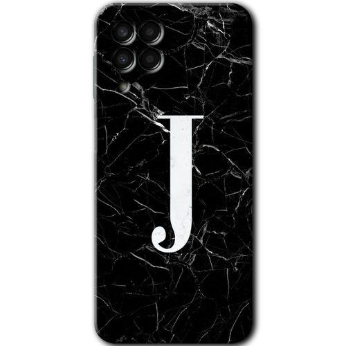 Galaxy M33 Kılıf HD Desen Baskılı Arka Kapak - Siyah Mermer Desenli J Harfi