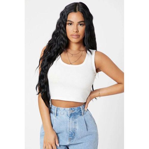 Kadın Beyaz Modern Fit Kare Yaka Crop Top Bluz