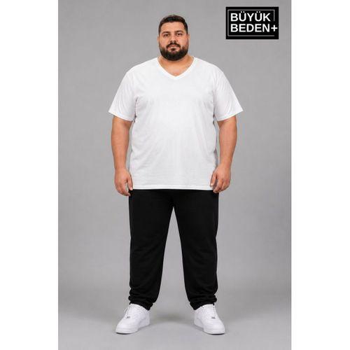 Süperlife Büyük Beden Erkek V Yaka Pamuklu Basic Tişört Lacivert 3XL-6XL SPR26BTS509