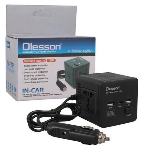 Olesson 1663 DC 12-24V 150W Oto Araç Power İnverter TYPE-C - Çift USB - 220V Üniversal Priz Girişli