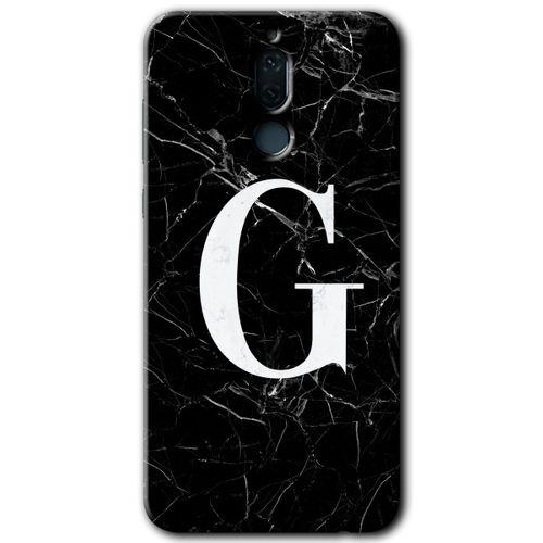 Potkal Hediye Fabrikası Huawei Mate 10 Lite Kılıf HD Desen Baskılı Arka Kapak - Siyah Mermer Desenli G Harfi