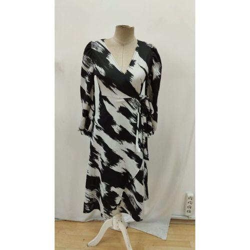 Kadın Uzun Kollu Kruvaze Yakalı Yandan Bağlamalı Desenli Mini Modal Elbise