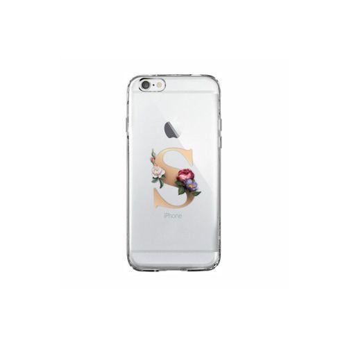 iPhone 6 Plus / 6s Plus Şeffaf Kılıf Gold Renkli Çiçekli S Harfli Desenli