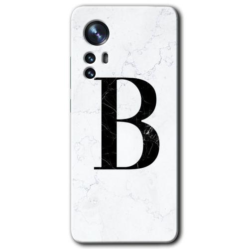 Xiaomi Mi 12 Pro HD Baskılı Kılıf + 9D Tam Ekran Koruyucu - Beyaz Mermer Desenli B Harfi