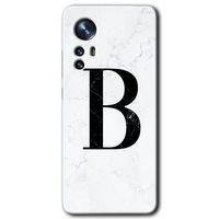 Xiaomi Mi 12 Pro HD Baskılı Kılıf + 9D Tam Ekran Koruyucu - Beyaz Mermer Desenli B Harfi