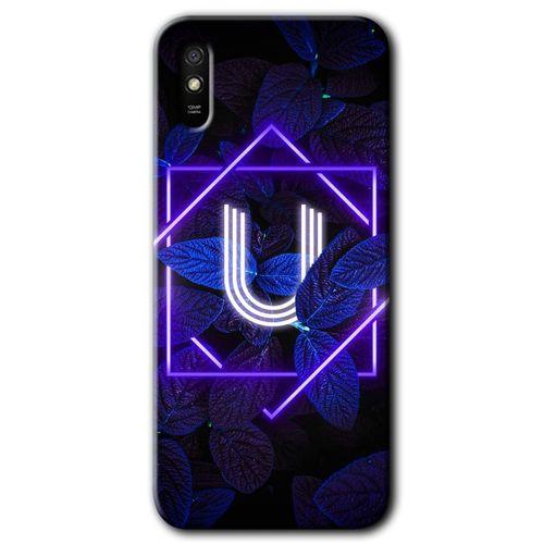 Xiaomi Redmi 9A HD Baskılı Kılıf + 9D Tam Ekran Koruyucu - Dark Neon Yaprak U Harfi