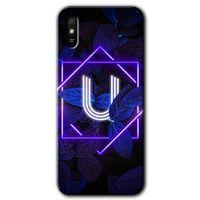 Xiaomi Redmi 9A HD Baskılı Kılıf + 9D Tam Ekran Koruyucu - Dark Neon Yaprak U Harfi