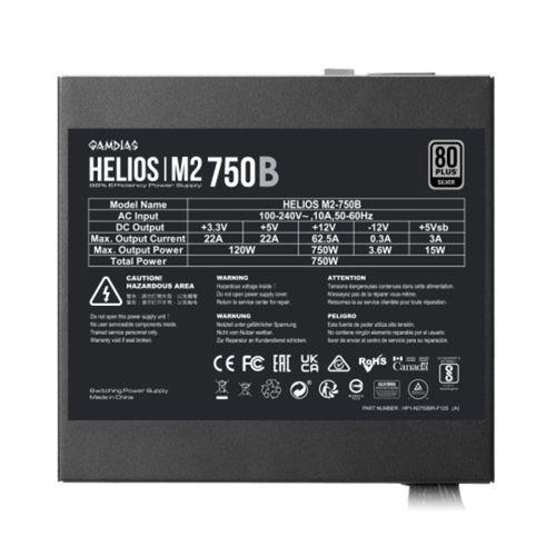 GAMDIAS HELIOS M2-750B, 750W, 80+ Silver, Aktif PFC, GAMING, ATX, Power Supply (PSU)