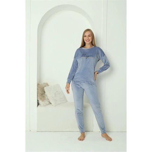 Kadın Kadife Mavi Pijama Takım