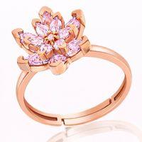 Gümüş Rose Pembe Taşlı Lotus Çiçeği Kadın Yüzük