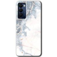 Tecno Camon 18T Kılıf HD Desen Baskılı Arka Kapak - White Marble + Kırılmaz Cam