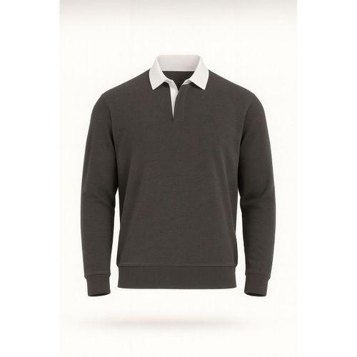 Luis Polo Yaka Selanik Örme Kumaş Erkek Sweatshirt - Füme