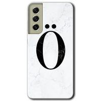 Samsung Galaxy S21 FE Kılıf Baskılı Kapak - Beyaz Mermer Desenli Ö Harfi + 5D Tam Kaplayan Cam