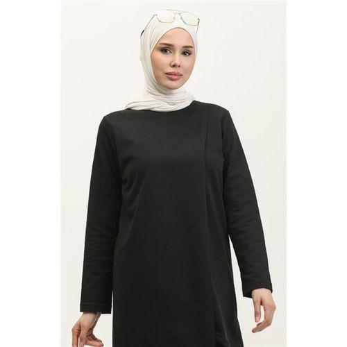 Kruvaze Bisiklet Yaka Sade Basic Tunik Panolon İkili Takım - 03076.003 - Siyah