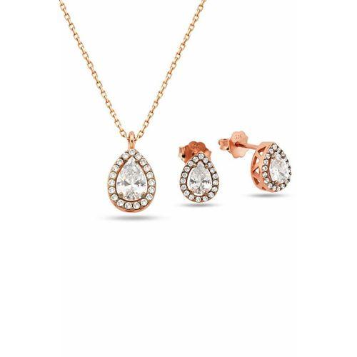 Gümüş Elmas Montür Set Baget Kadın Gümüş Kolye Küpe Set