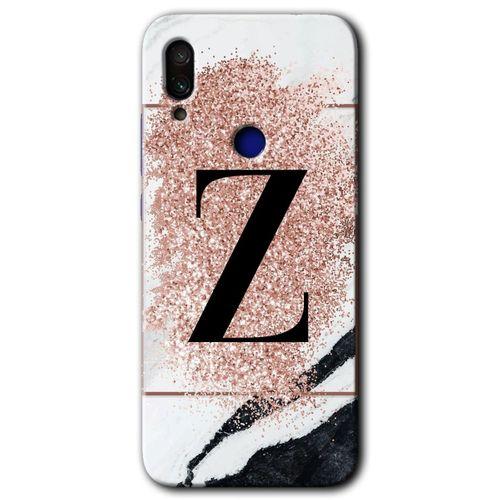 Redmi Note 7 Kılıf HD Desen Baskılı Arka Kapak - Pembe Mermer Desenli Z Harfi + Kırılmaz Cam