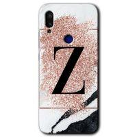 Redmi Note 7 Kılıf HD Desen Baskılı Arka Kapak - Pembe Mermer Desenli Z Harfi + Kırılmaz Cam