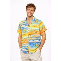 Erkek Tropikal Palmiye Desenli Kısa Kol Gömlek Yazlık Beach Tarz Rahat Kalıp - Desenli