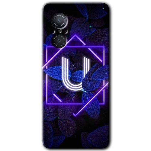 Huawei Nova 9 SE HD Baskılı Kılıf + 9D Tam Ekran Koruyucu - Dark Neon Yaprak U Harfi