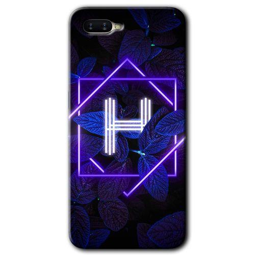 OPPO Oppo Rx 17 Neo Kılıf HD Desen Baskılı Arka Kapak - Dark Neon Yaprak H Harfi
