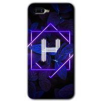 OPPO Oppo Rx 17 Neo Kılıf HD Desen Baskılı Arka Kapak - Dark Neon Yaprak H Harfi