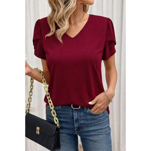 Kadın Kısa Kollu V Yakalı Viskon Bluz