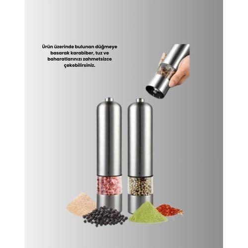 Pilli Otomatik Baharat Değirmeni Tek Tuşla Kolay Kullanım