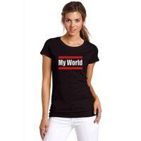 My World Baskılı Siyah Kadın Tshirt