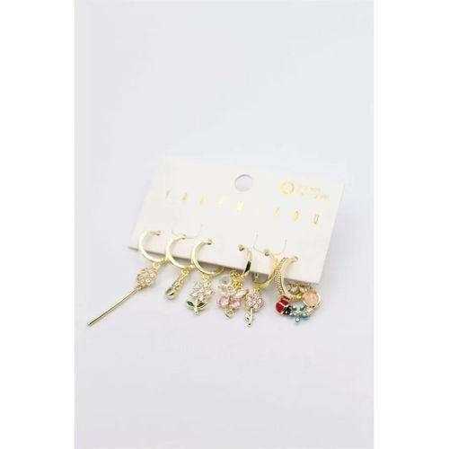Renkli Taşlı Set Küpe - Altın