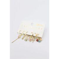 Renkli Taşlı Set Küpe - Altın