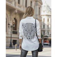 Kadın Leopar Baskılı Taş Işlemeli Jessica Kumaş Gömlek