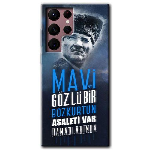 Samsung Galaxy S22 Ultra HD Baskılı Kılıf + 9D Tam Ekran Koruyucu - Bozkurt Atatürk
