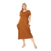 Melsay Butik Hardal Püsküllü Cepli Kısa Kollu Midi Elbise